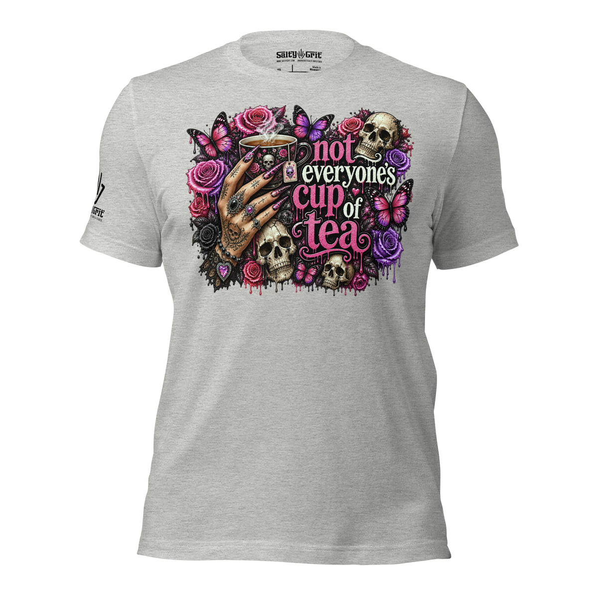 Funny alternative women's shirt featuring Not Everyone’s Cup of Tea goth design