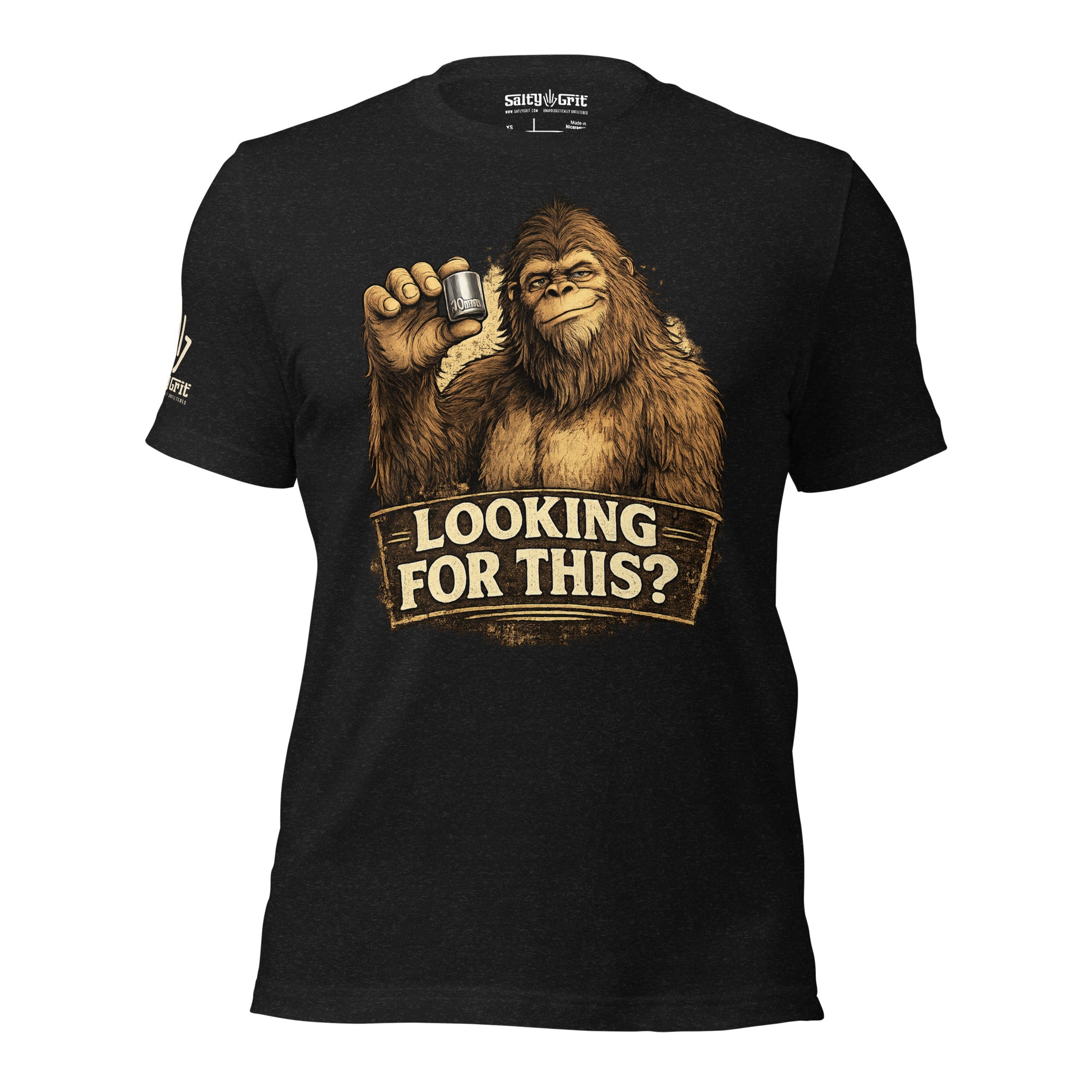 Graphic tee with Bigfoot holding a 10mm socket for mechanics