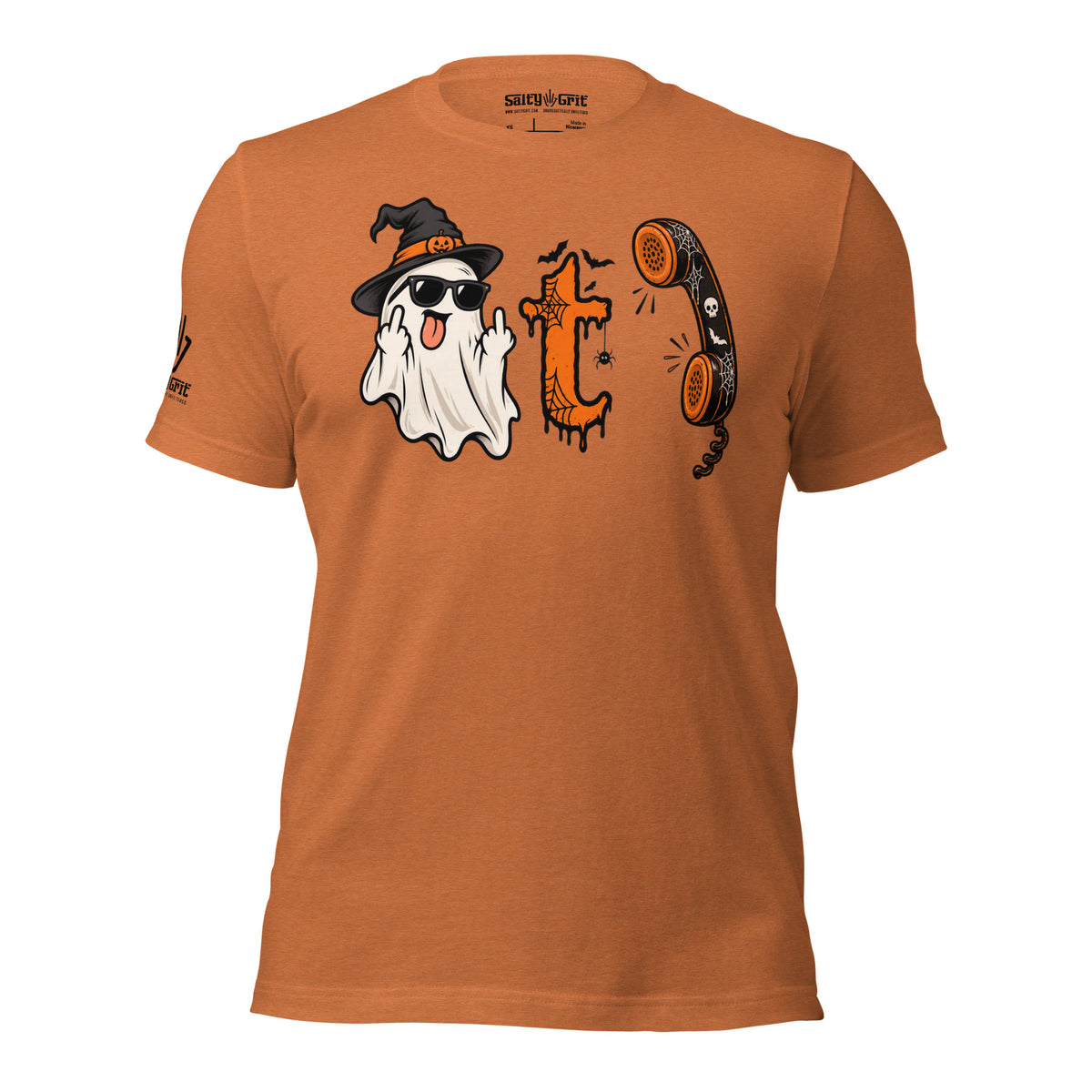 Boo T Call Halloween shirt featuring a ghost, letter T, and phone design
