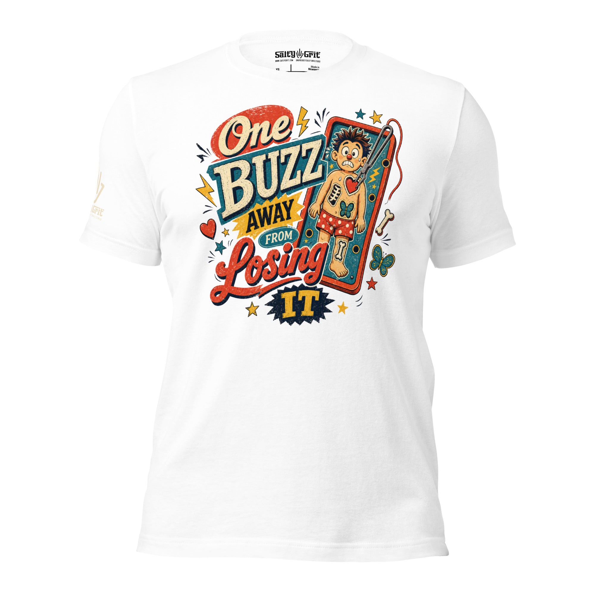 Funny shirt for burned out adults with Operation game-inspired artwork