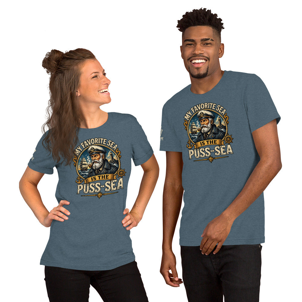 Funny gift shirt for sailors featuring My Favorite Sea Is the Puss-Sea