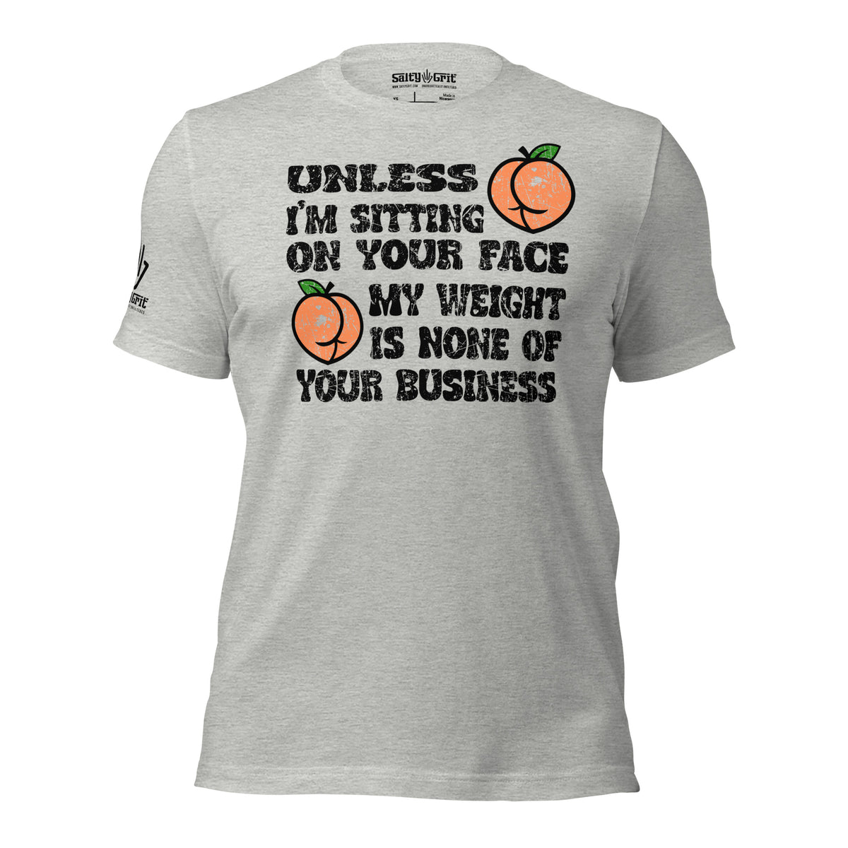 Cheeky funny women's shirt featuring two peach graphics and sarcastic wording