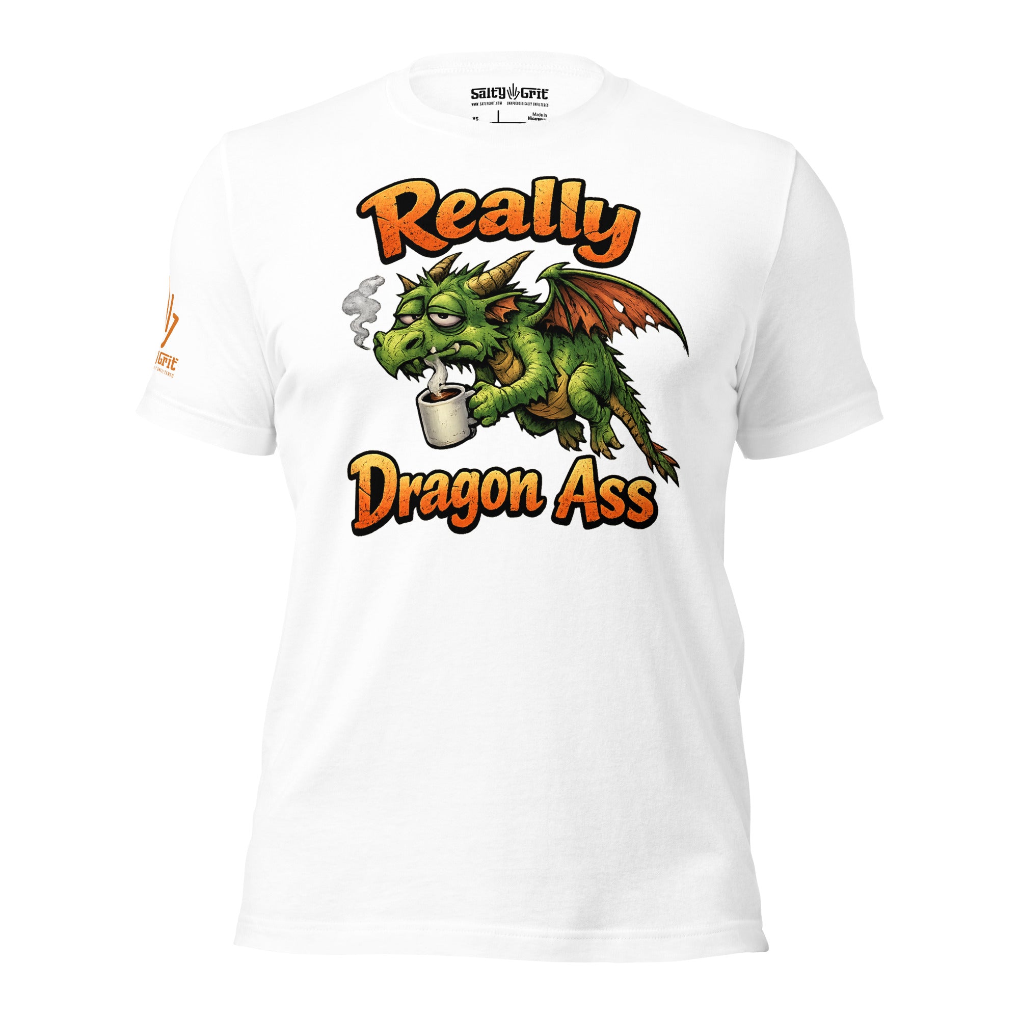 Funny coffee lover shirt with tired dragon illustration