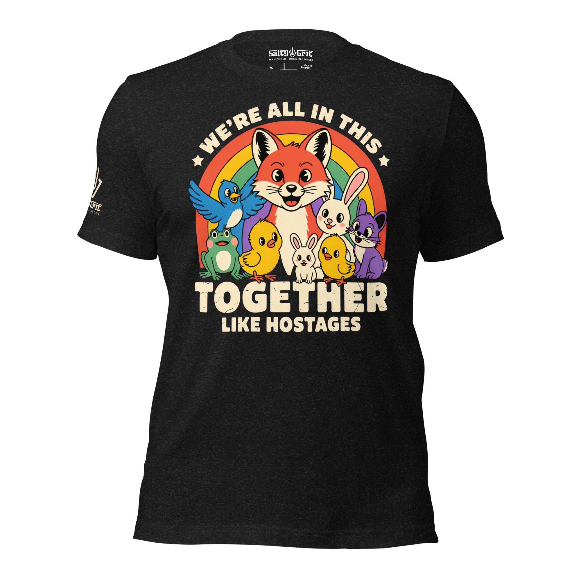 Funny coworker shirt with We're All in This Together Like Hostages saying