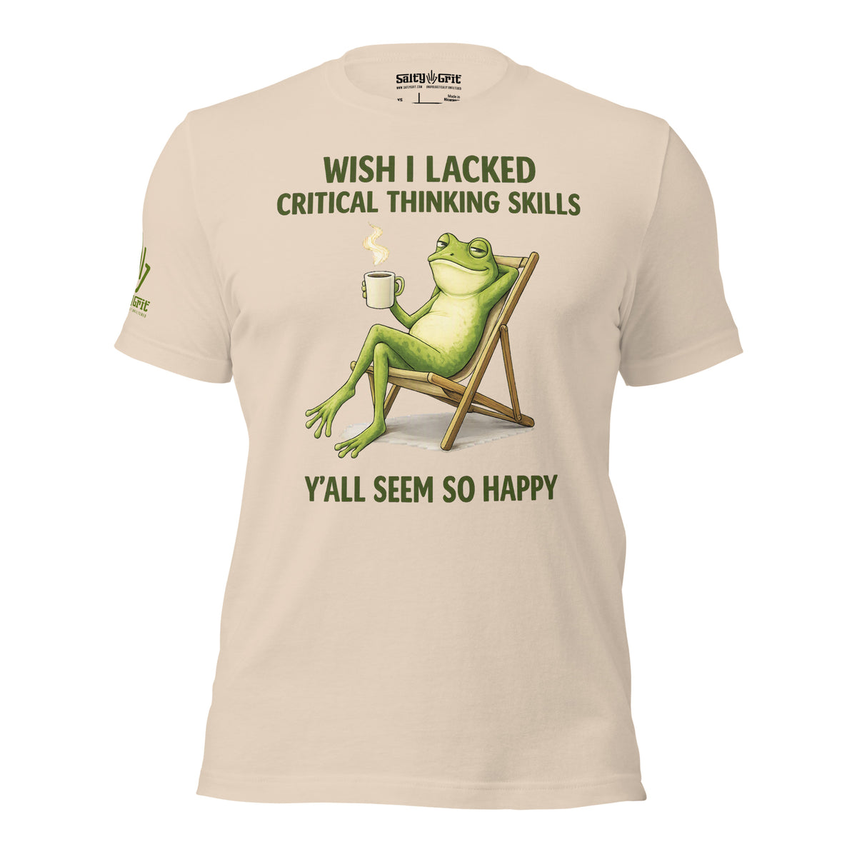 Cynical humor graphic featuring a relaxed frog and the phrase “Y'all Seem So Happy.”