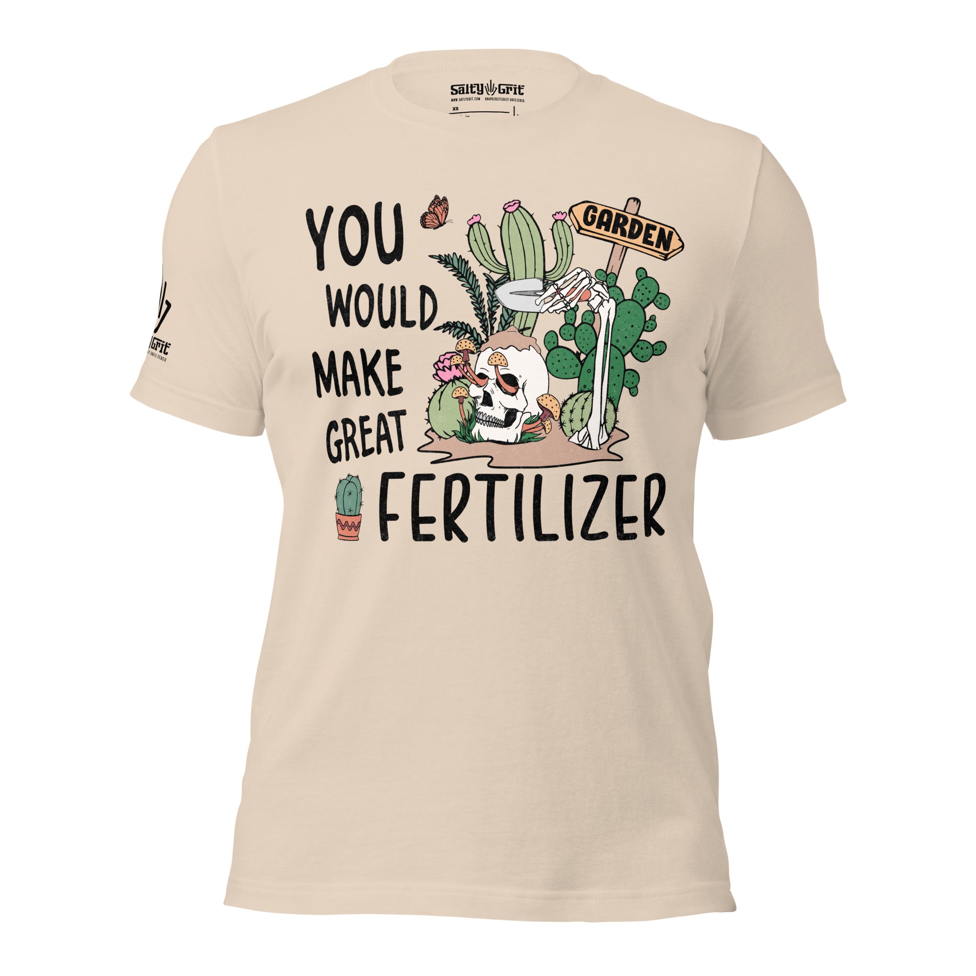 Funny shirt with skull design for fans of dark gardening humor