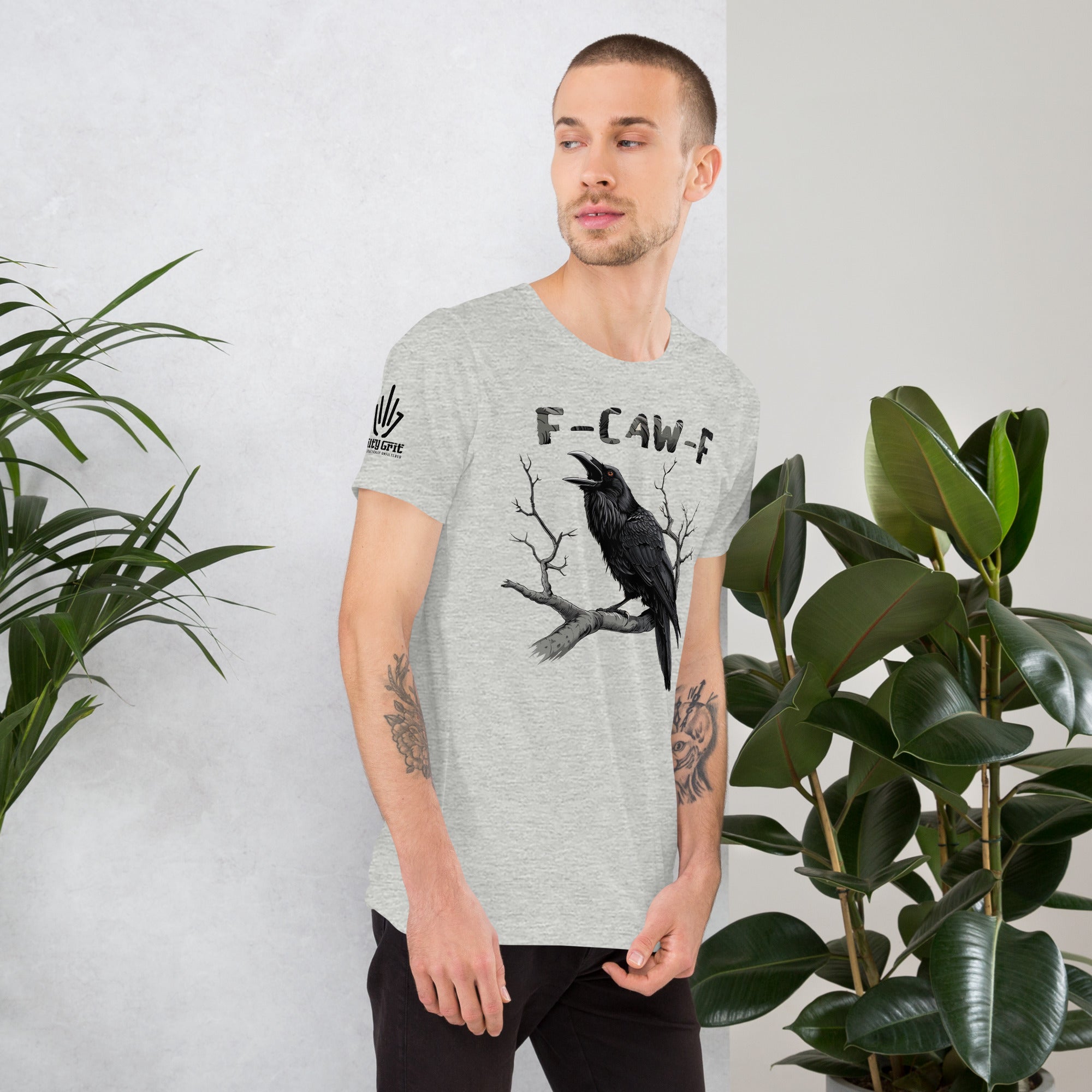 Sarcastic t-shirt featuring a crow and F-CAW-F text