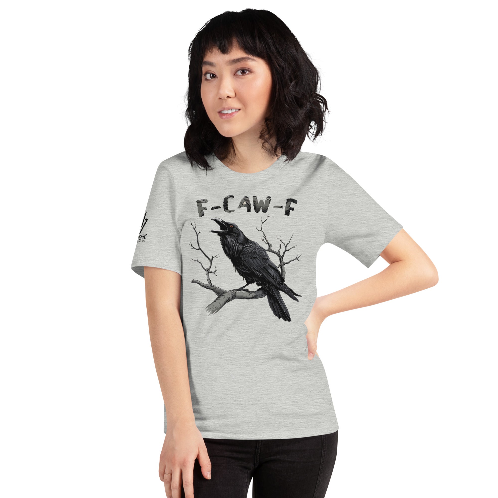 Offensive humor shirt with crow graphic and fuck off saying