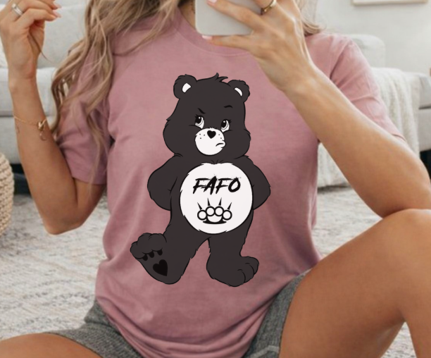 Sarcastic FAFO bear graphic tee with funny Care Bear inspired design