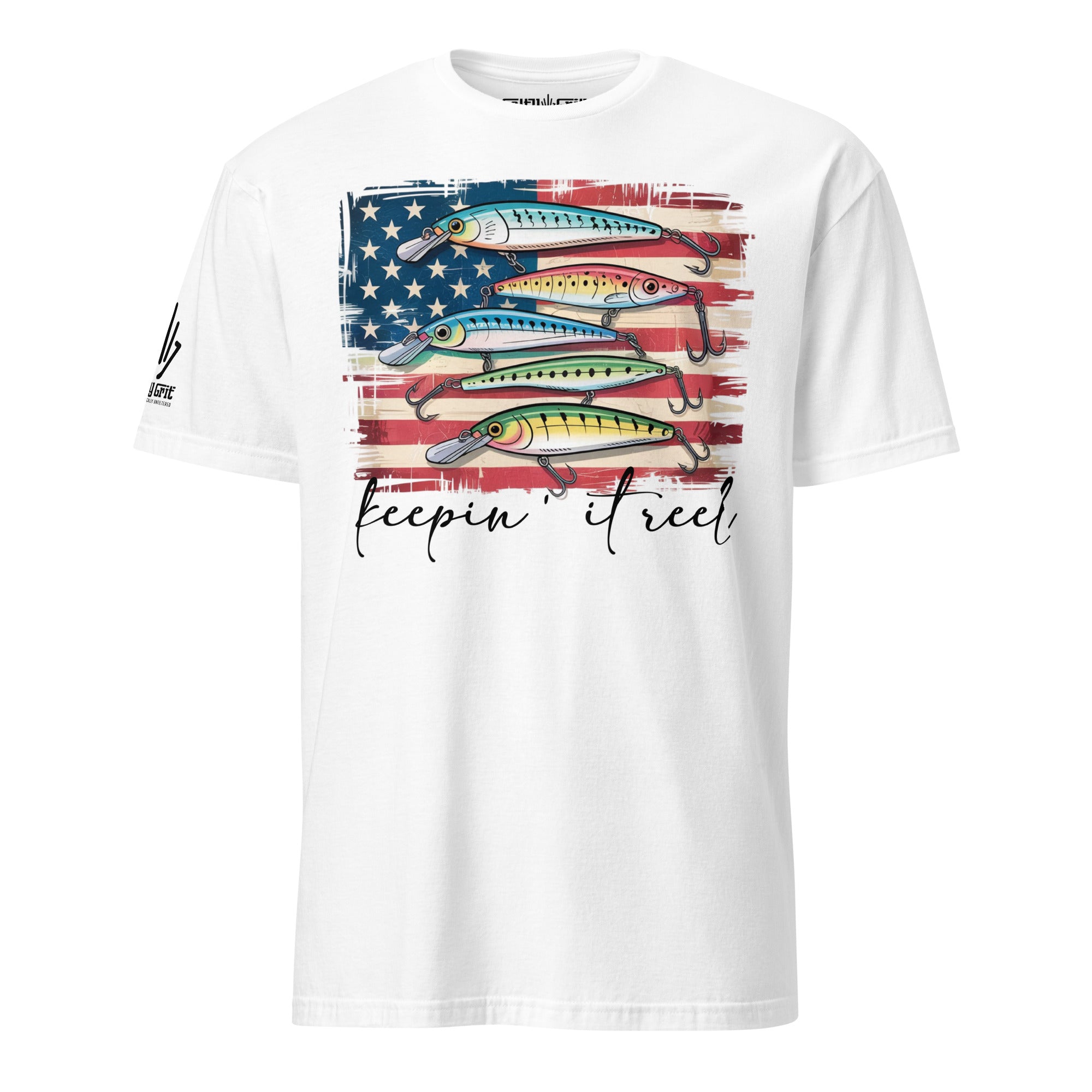 Patriotic gag gift shirt for fishermen with Keepin’ It Reel slogan