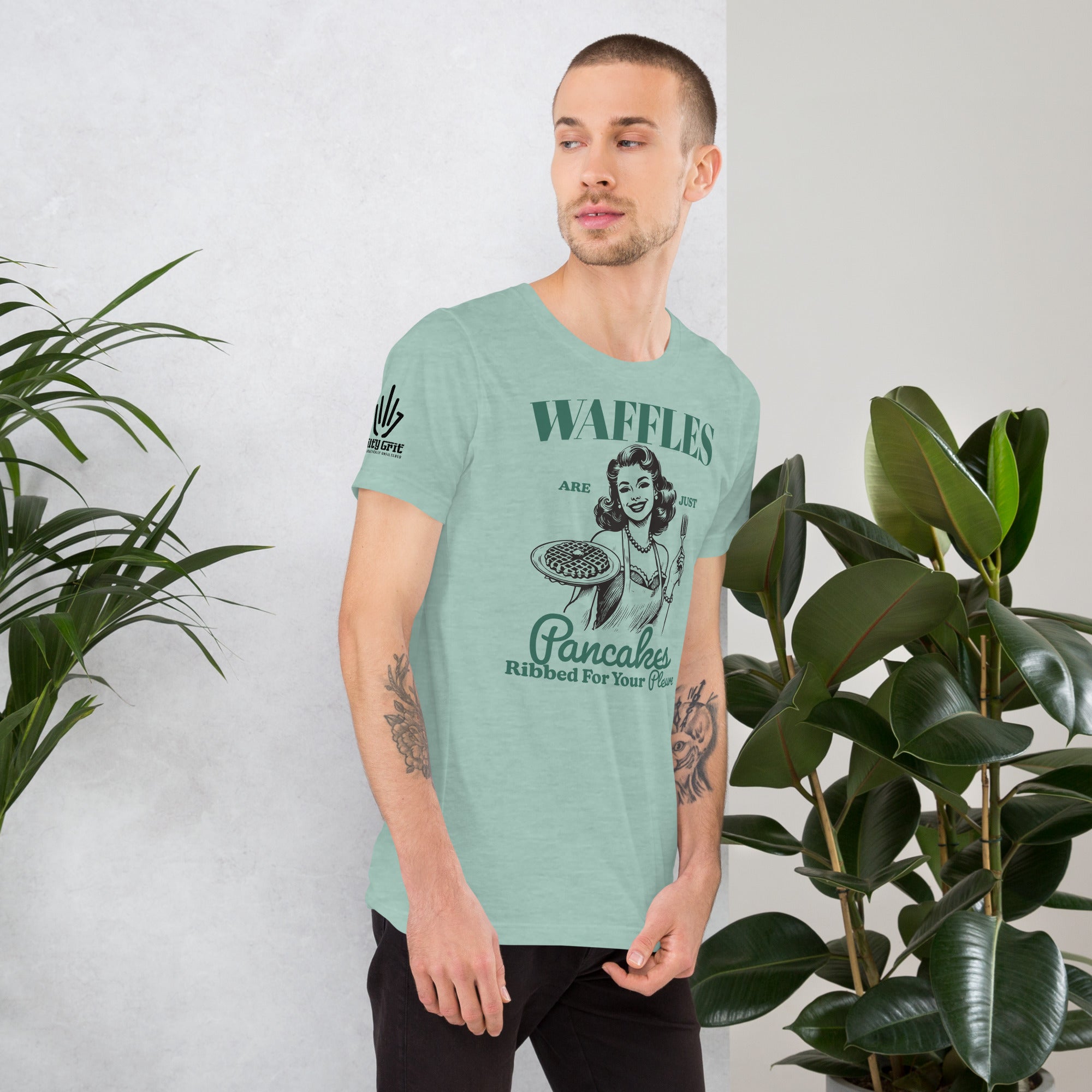 Funny breakfast pun shirt with suggestive waffle joke