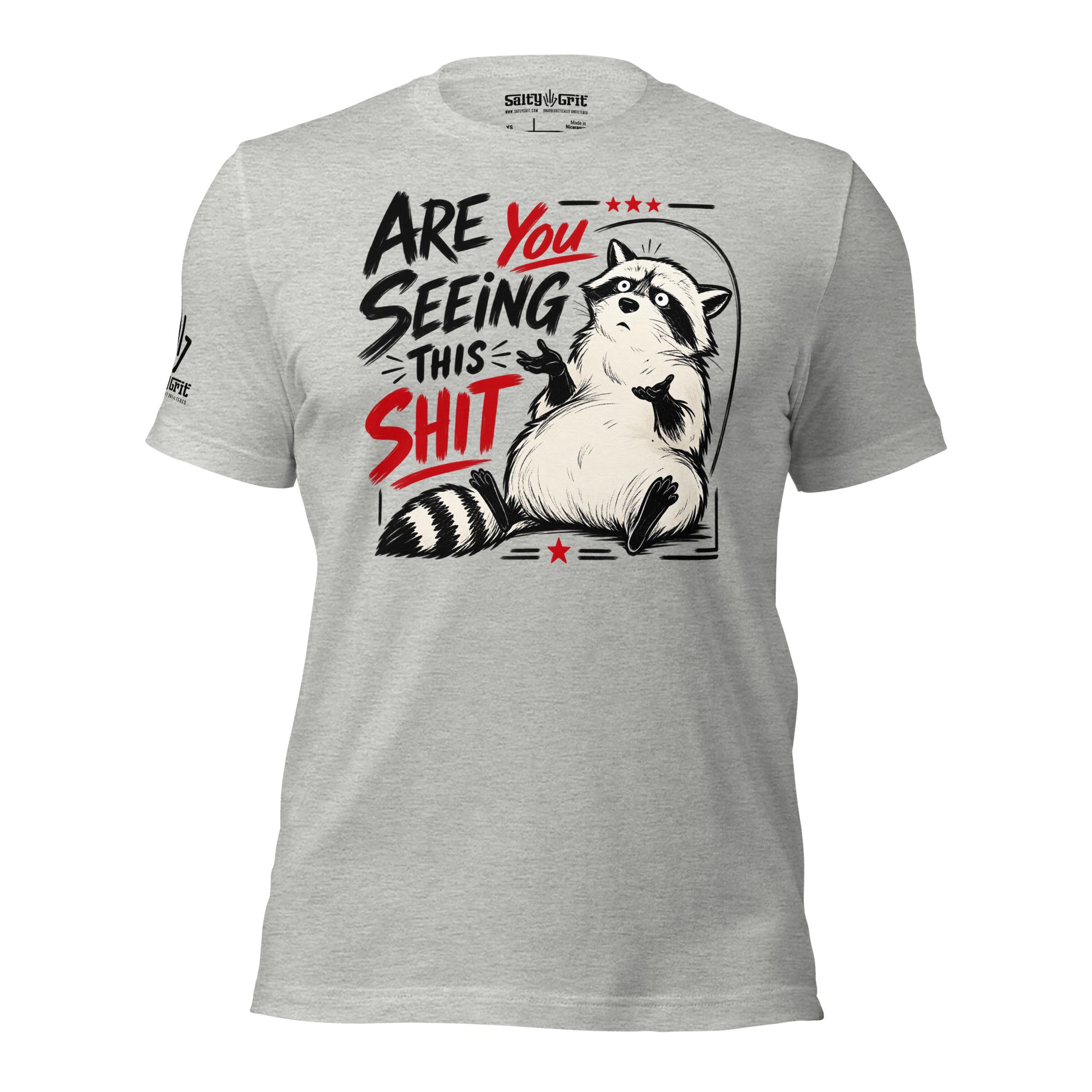 Funny chaos shirt featuring a raccoon reacting to everyday nonsense