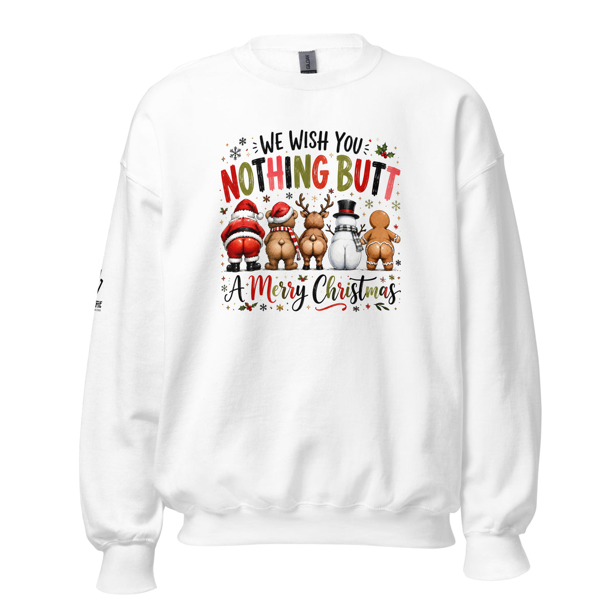 Funny Christmas gag gift sweatshirt with irreverent holiday humor for adults