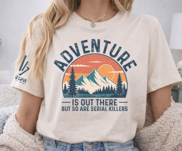 Funny dark humor shirt featuring a scenic mountain adventure design