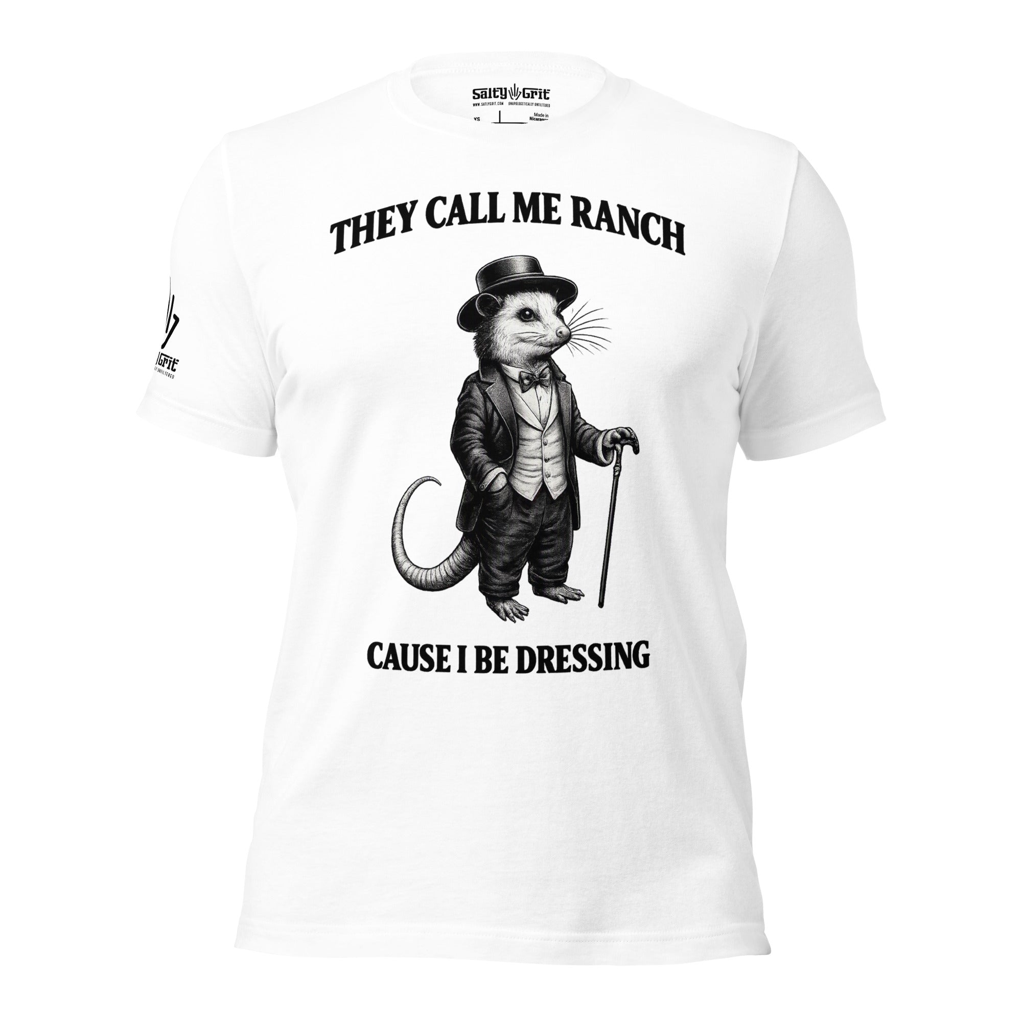 Funny food pun shirt featuring a tuxedo-wearing mouse and ranch dressing joke