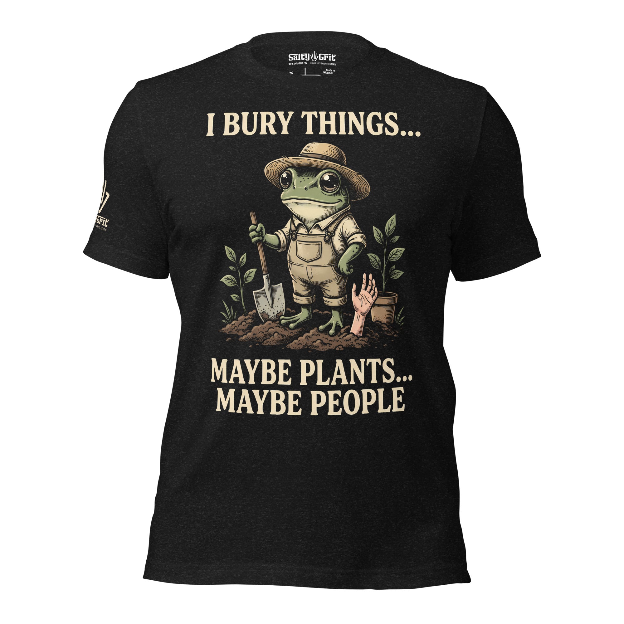 Funny gardening shirt with frog gardener and dark humor saying