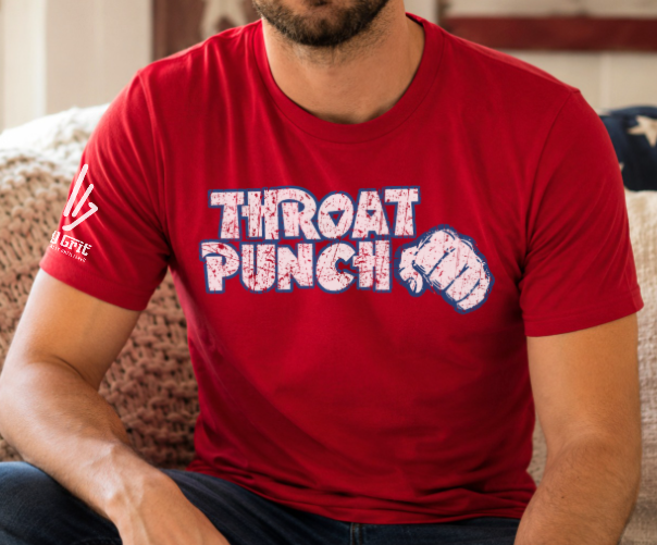 Sarcastic Throat Punch graphic tee with fist logo