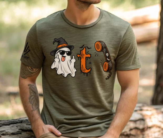 Funny Boo T Call ghost Halloween shirt with a sarcastic phone pun