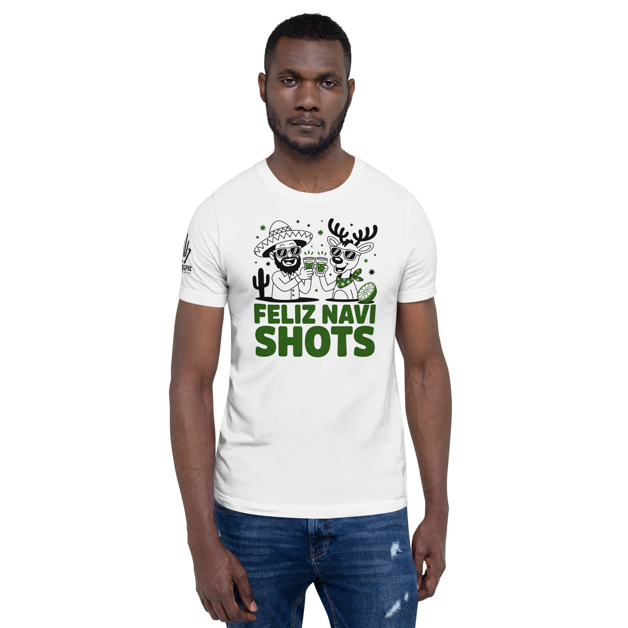 Funny Christmas gift shirt with reindeer drinking shots