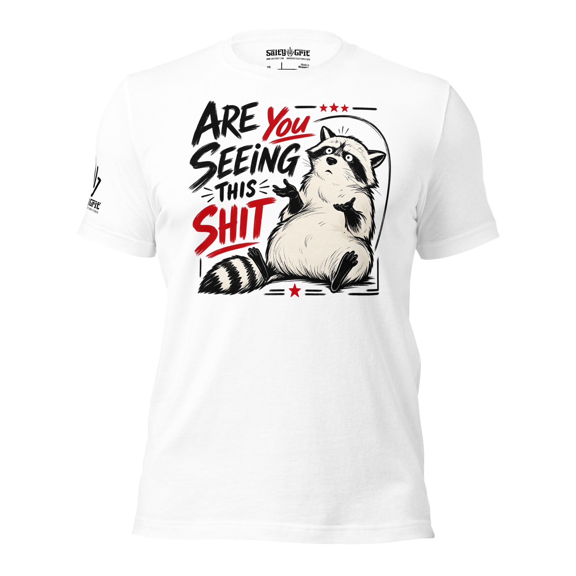 Funny gift shirt for raccoon lovers featuring a sarcastic concerned raccoon