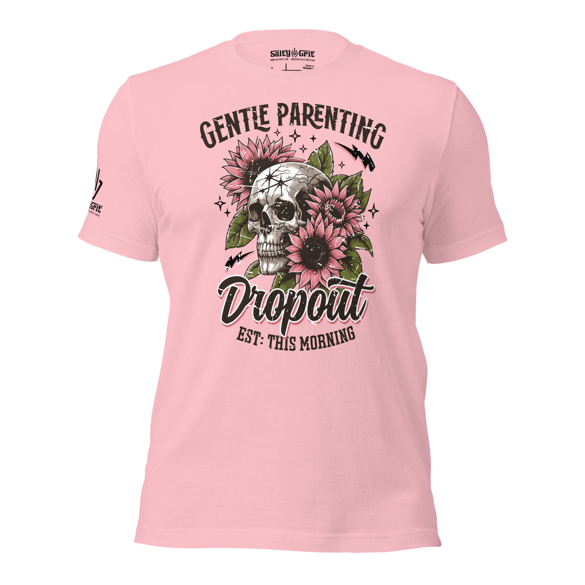 Funny gift for sarcastic moms featuring a skull and floral Gentle Parent Dropout design