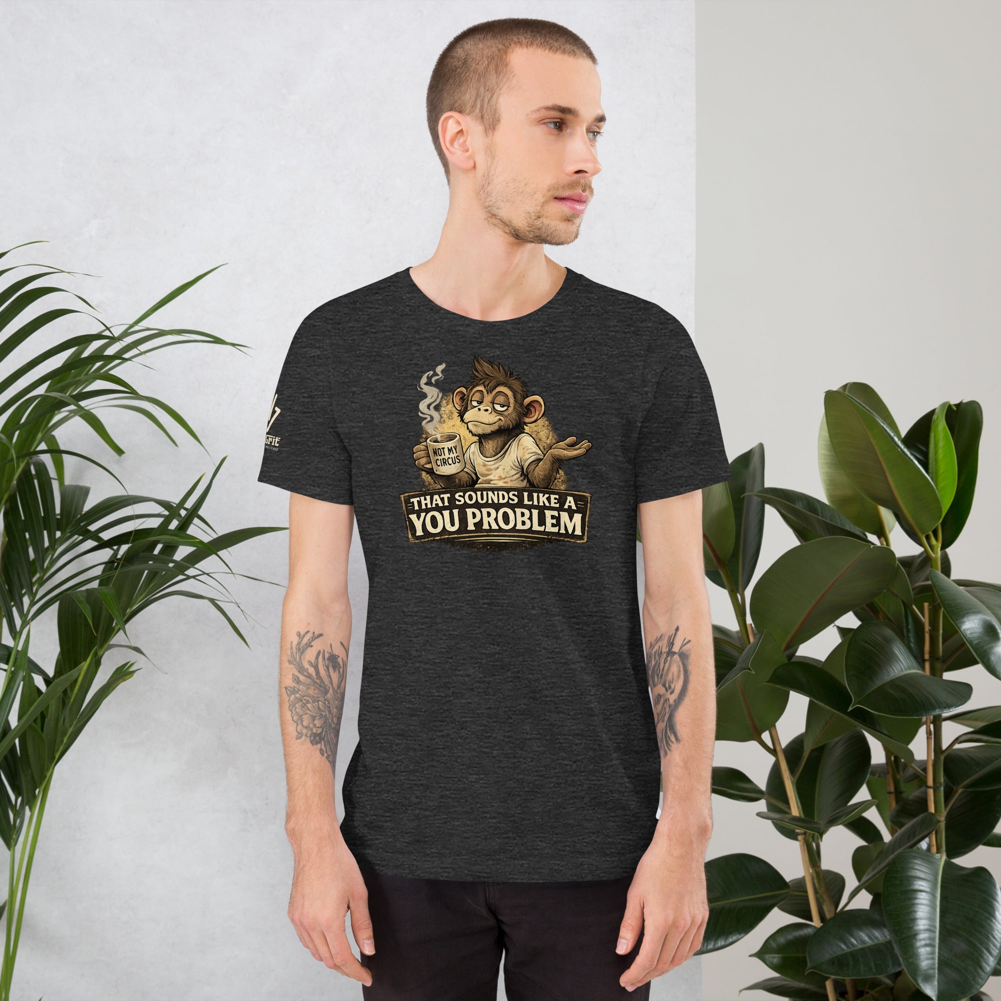 Funny gift shirt for sarcastic people featuring a coffee drinking monkey