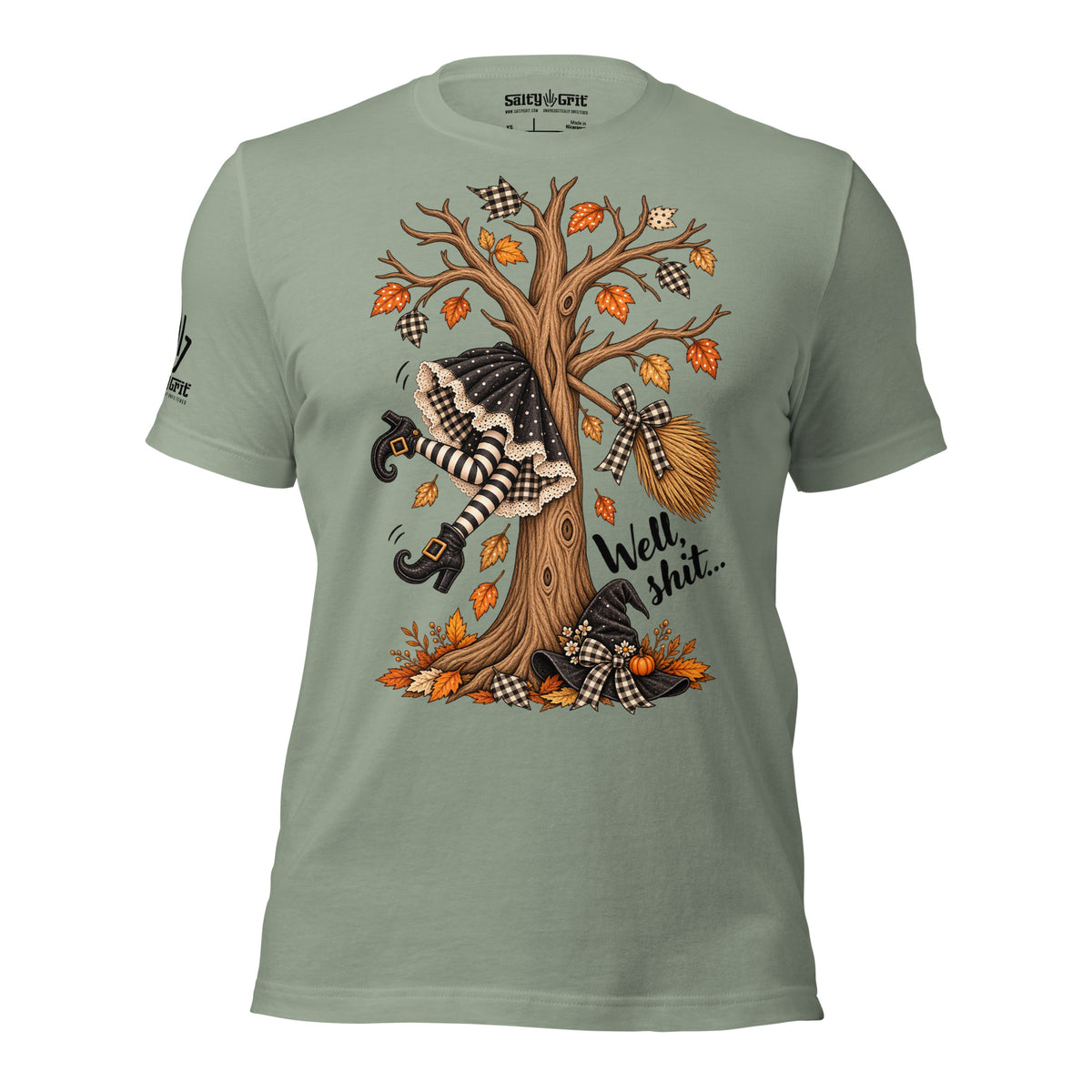 Funny Halloween gift shirt for witches featuring a broom crash and Well Shit