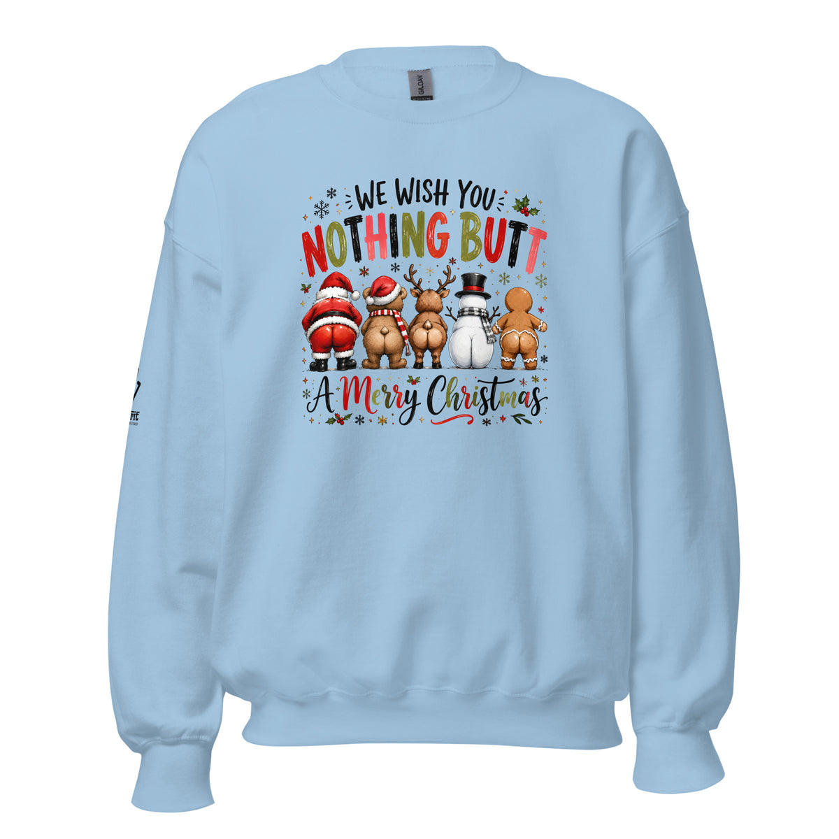 Funny Christmas sweatshirt featuring Santa in a cheeky holiday design