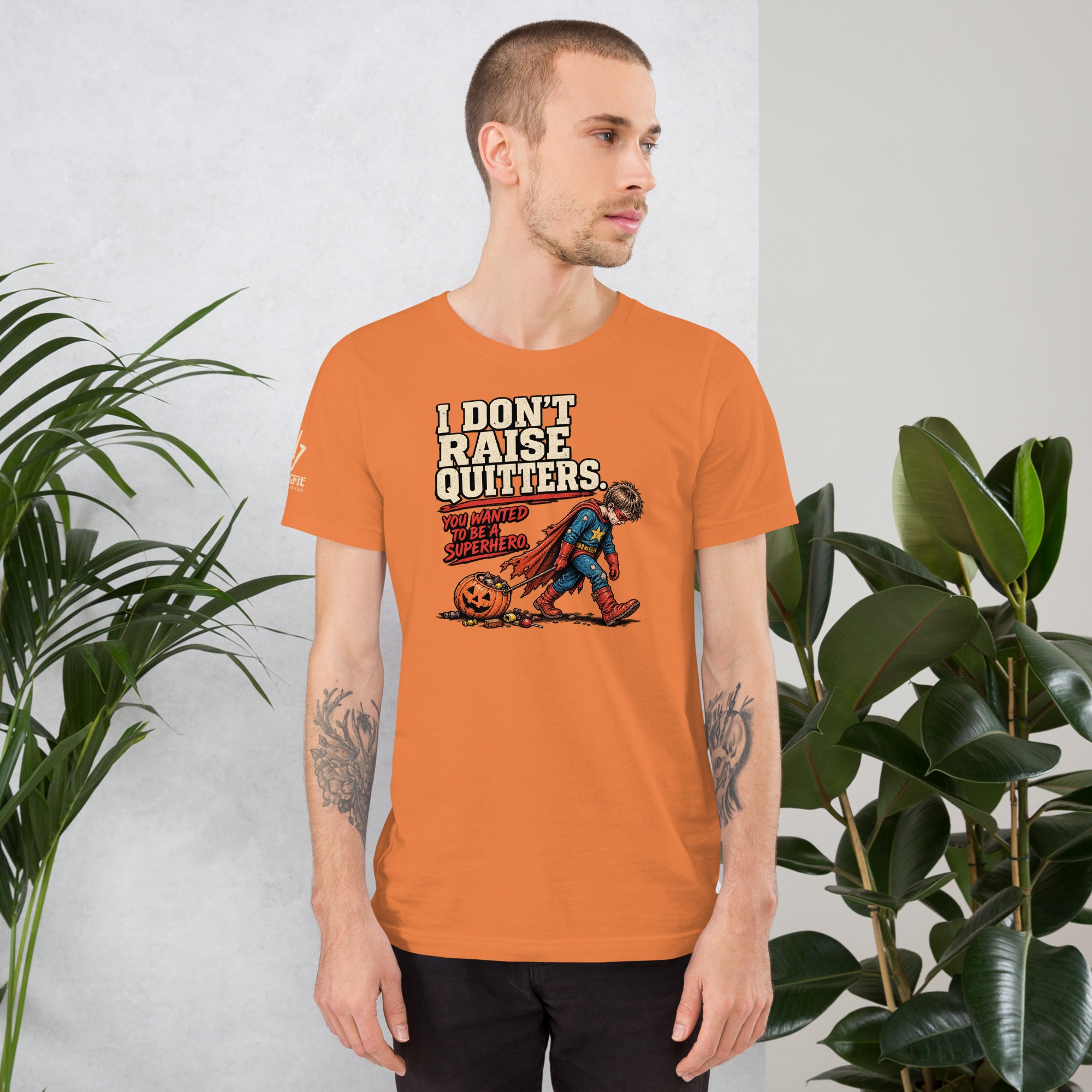 Funny superhero kid shirt for parents featuring sarcastic trick-or-treating humor