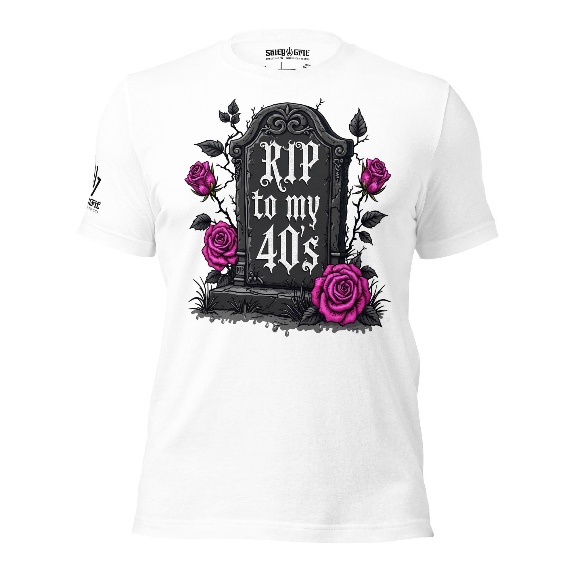 Funny turning 50 shirt for men and women – RIP to my 40s with roses and headstone