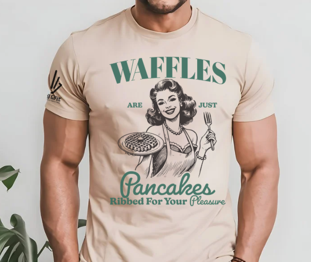 Sarcastic waffle shirt featuring Ribbed for Your Pleasure and a retro breakfast design