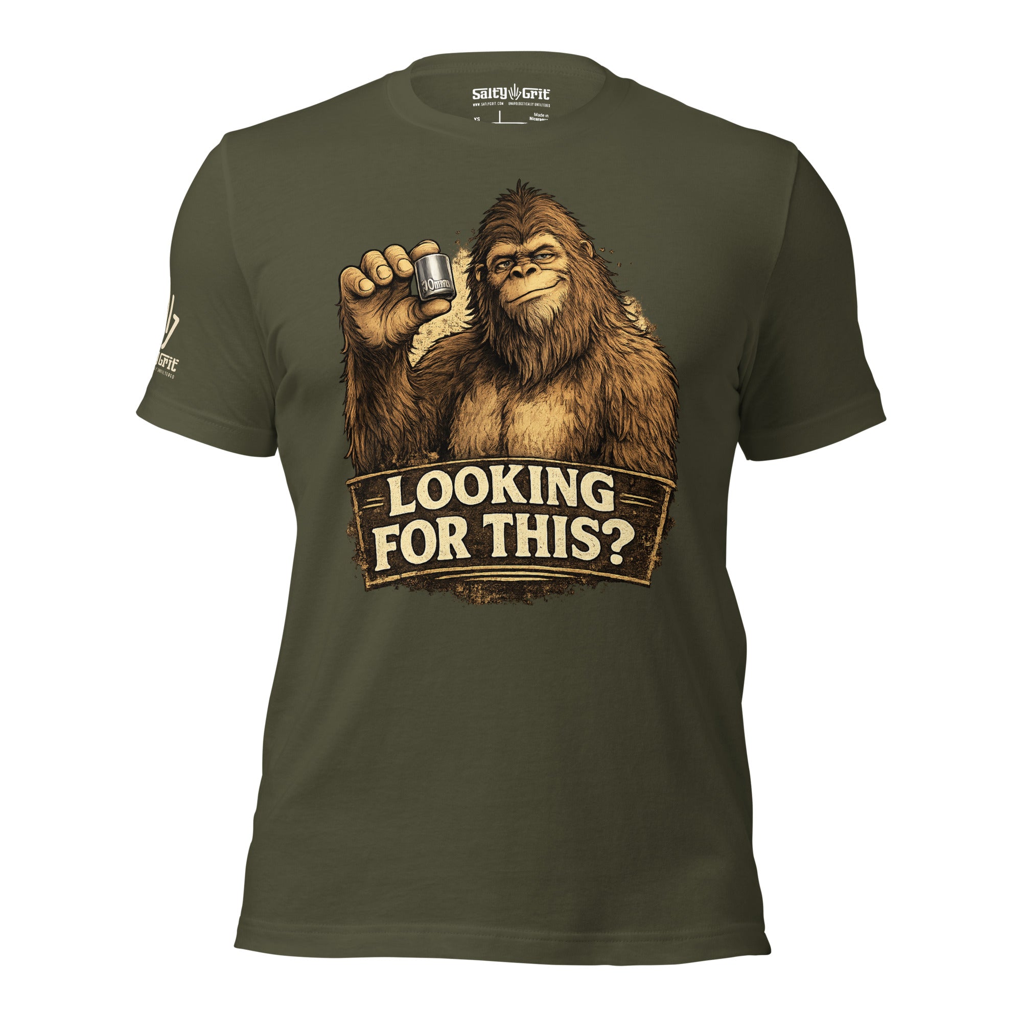 Funny graphic tee for gearheads featuring Bigfoot with a socket