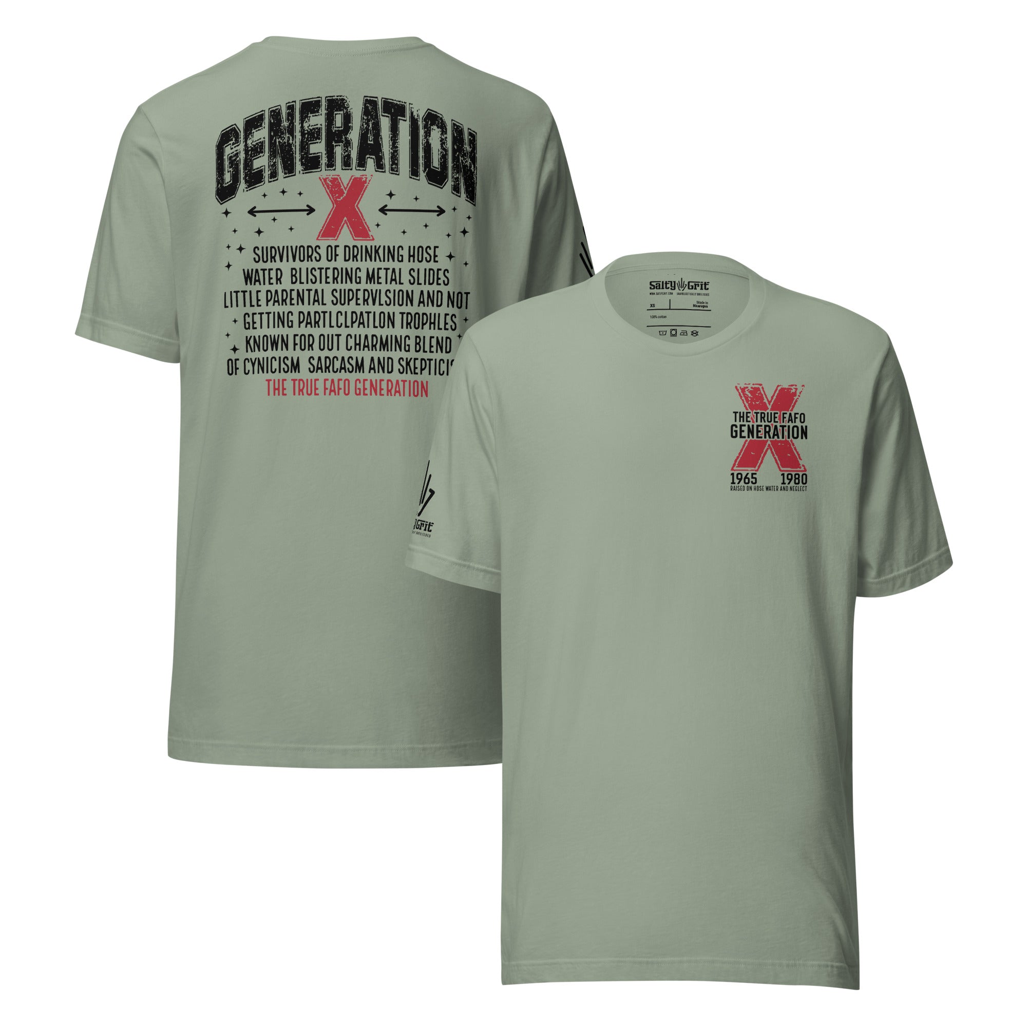 Gen X funny shirt listing latchkey kid traits with sarcastic humor