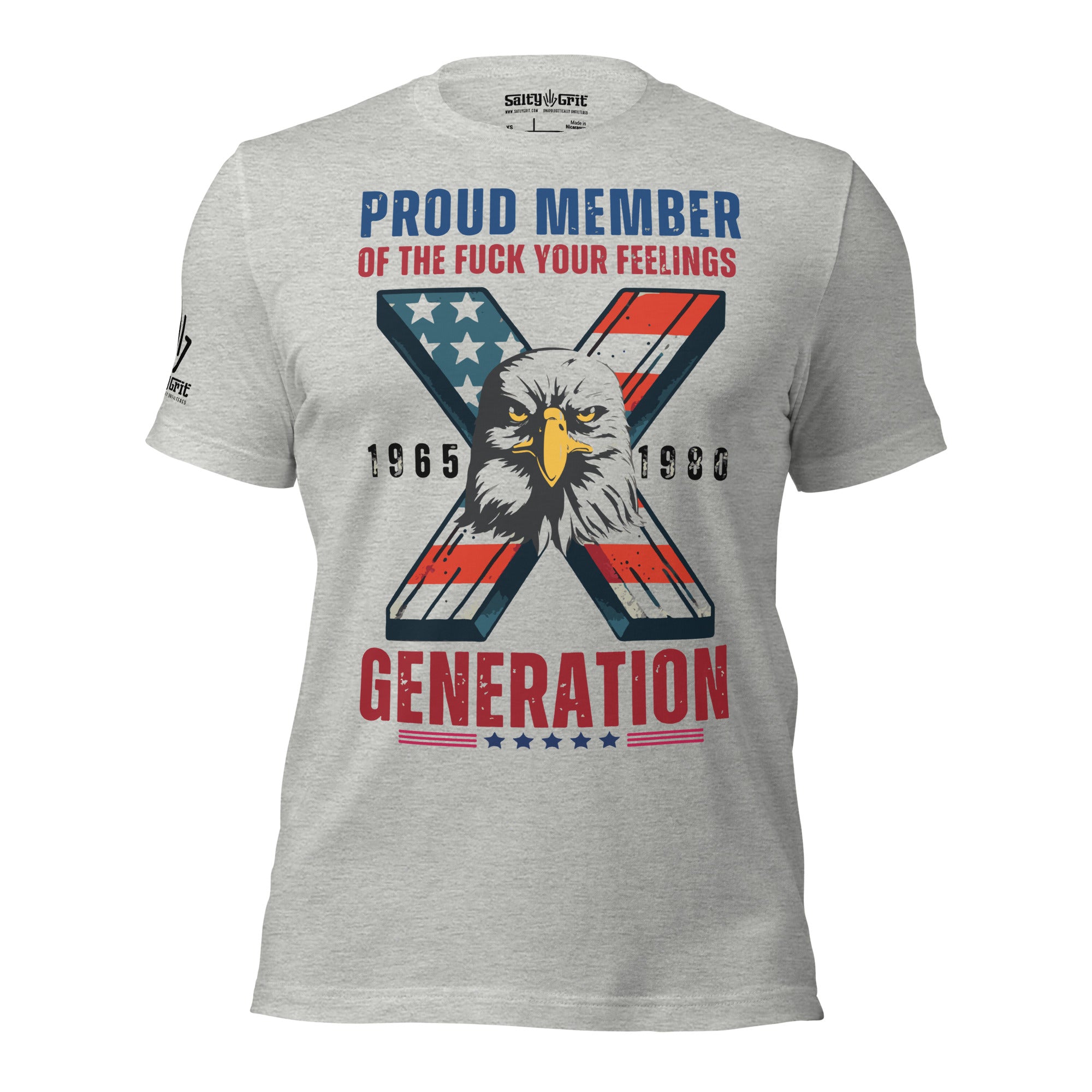GEN X funny shirt with eagle and American flag design – patriotic graphic tee