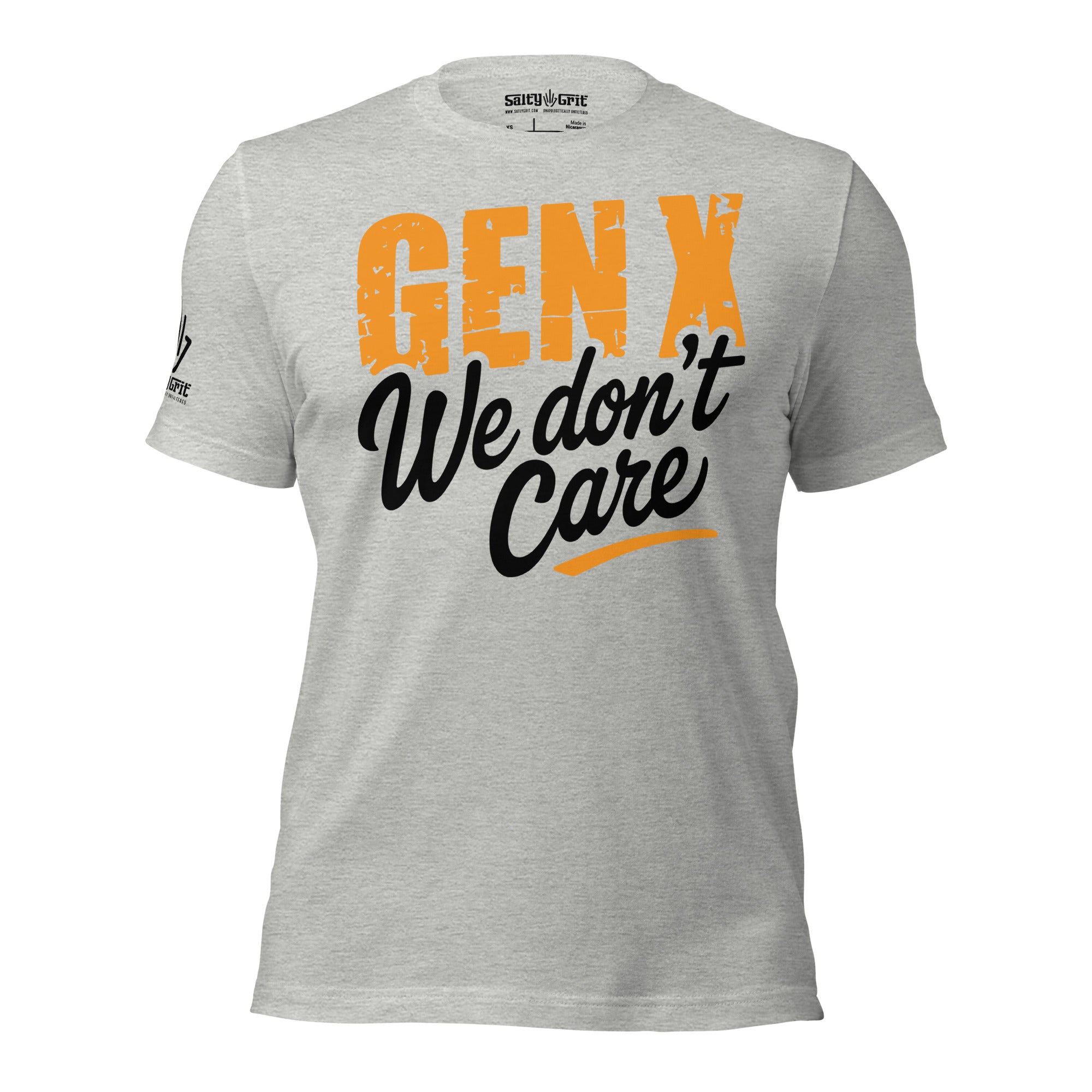 Retro Gen X shirt with bold funny we don’t care message