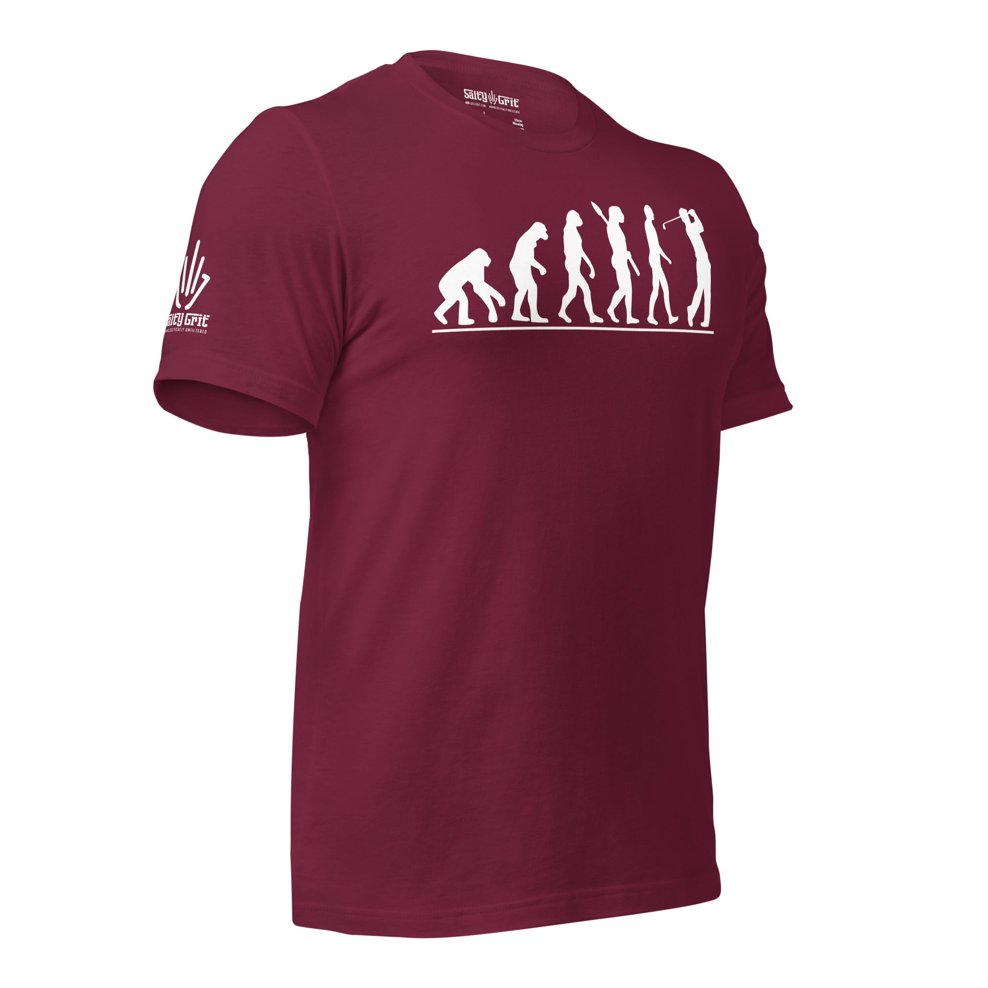 Sarcastic tee shirt showing the evolution of a golfer