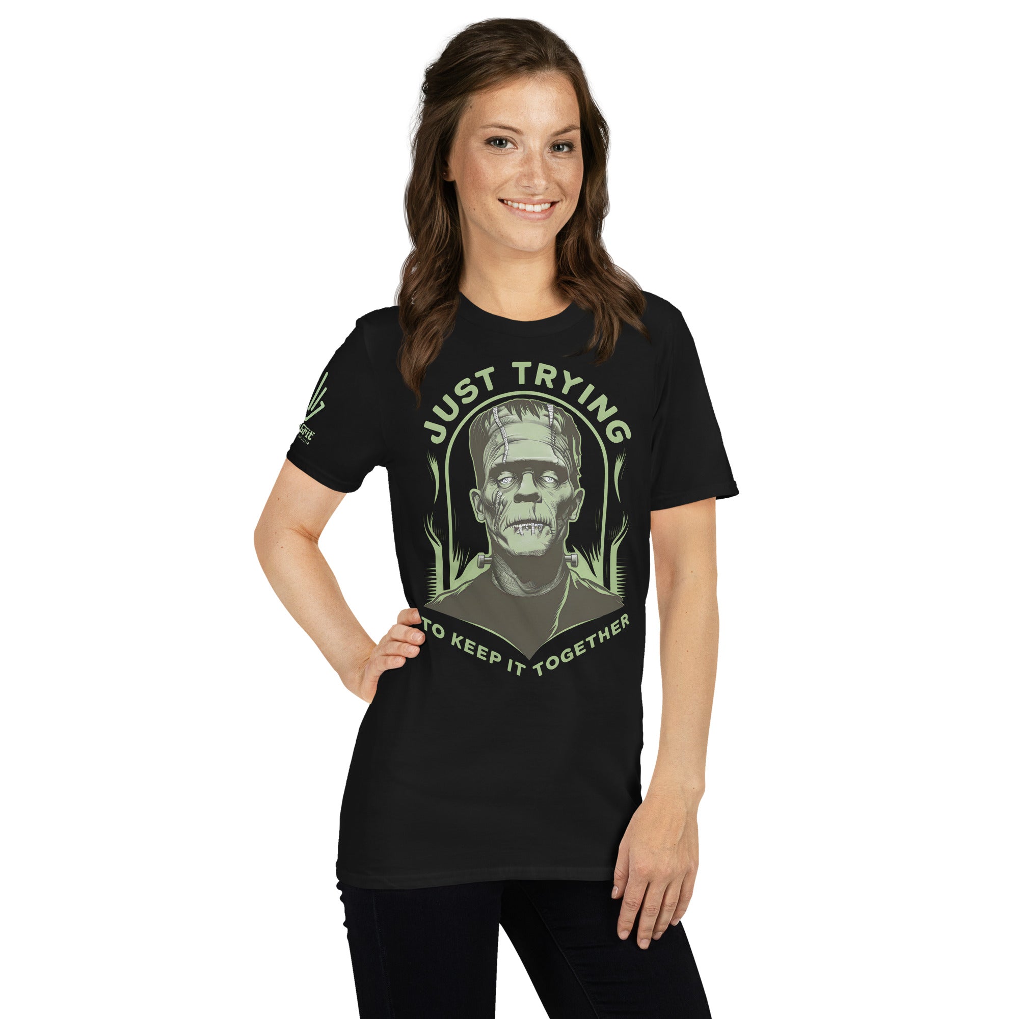 Halloween graphic tee with sarcastic Just Trying to Keep It Together slogan