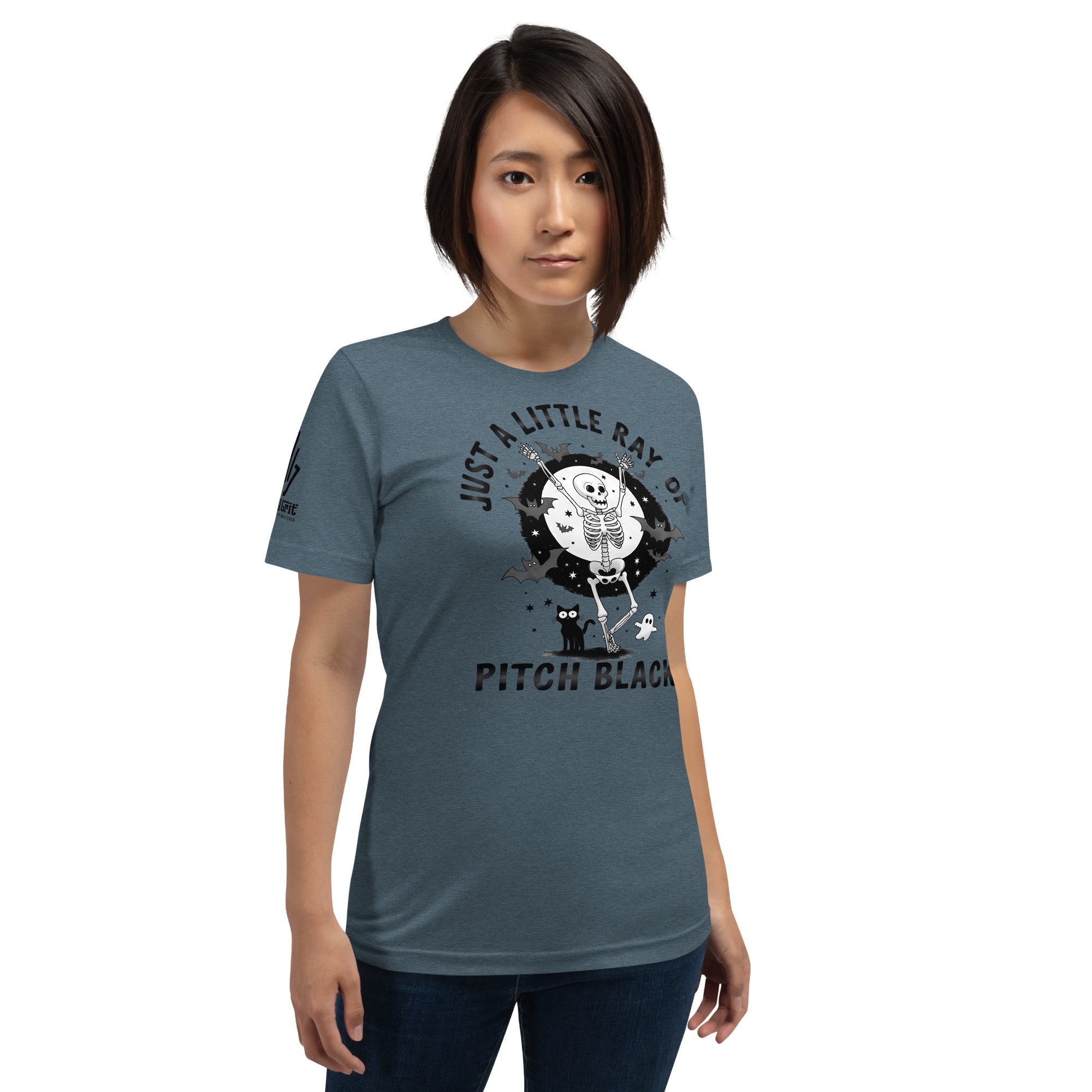 Funny Halloween shirt with skeleton and black cat illustration