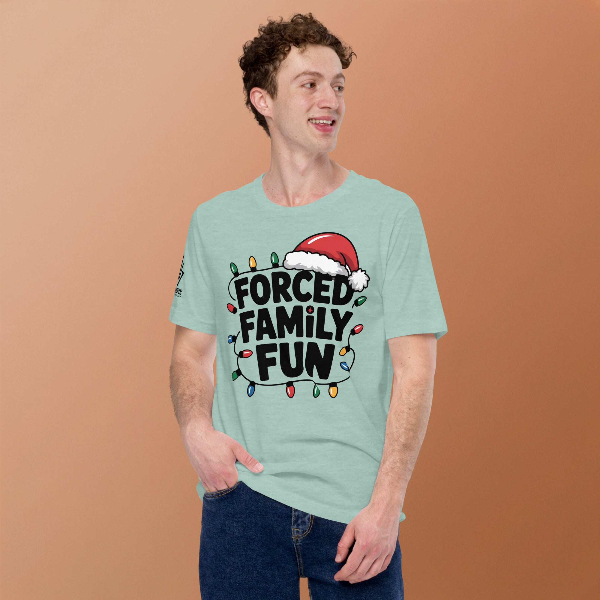 Holiday sarcasm shirt with humorous text and Christmas hat illustration