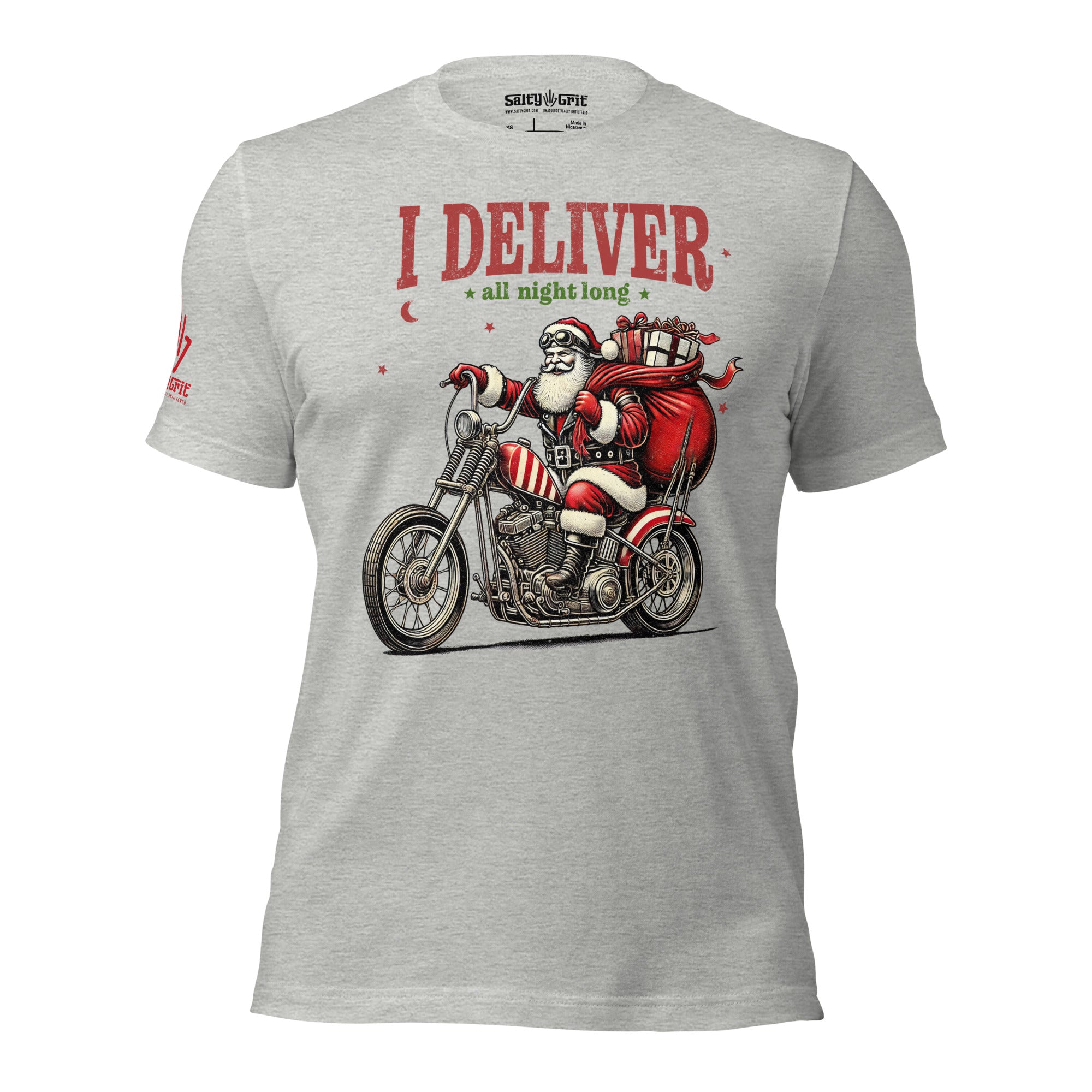 Funny Christmas shirt for men with I deliver all night long quote