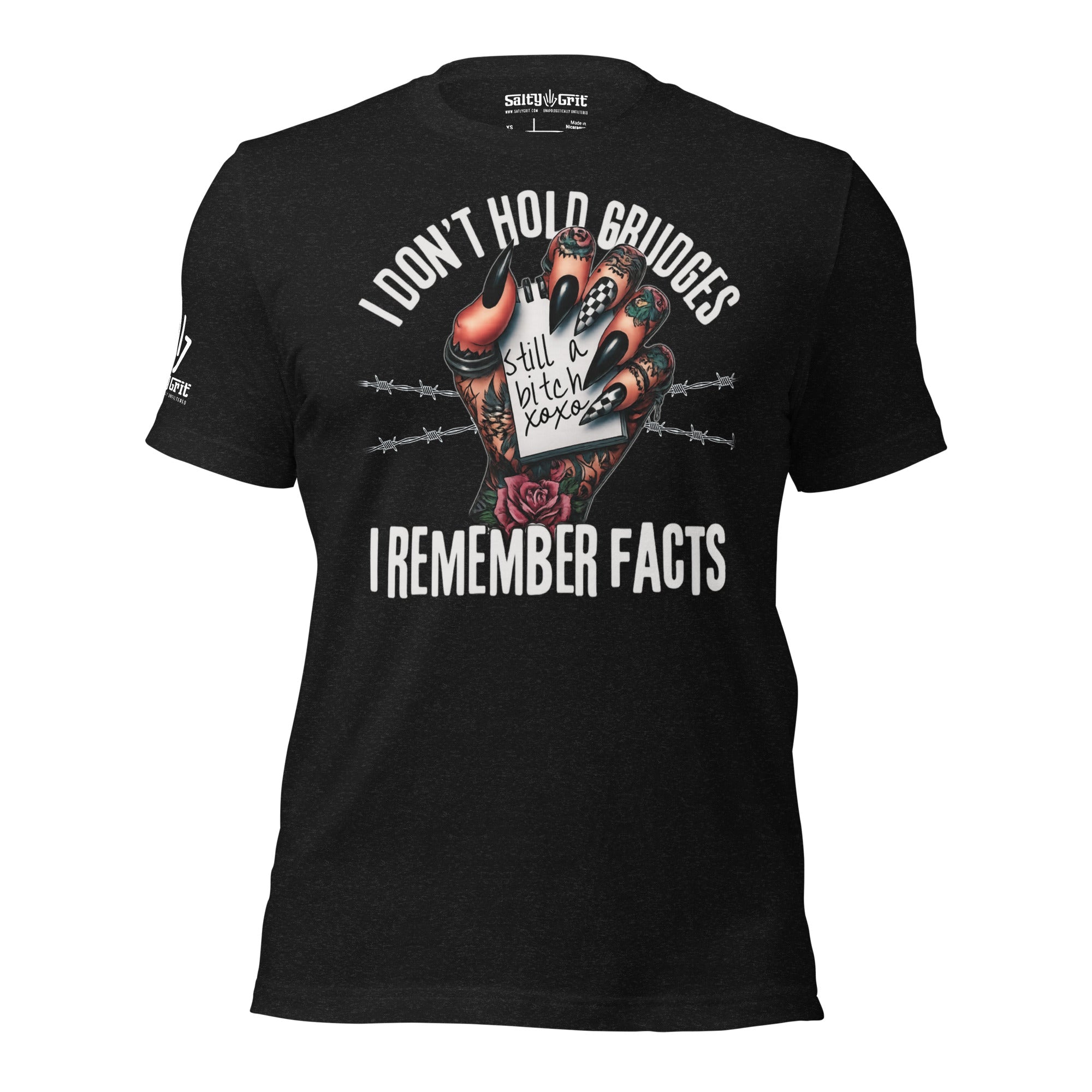 Funny shirt with I don’t hold grudges I remember facts quote