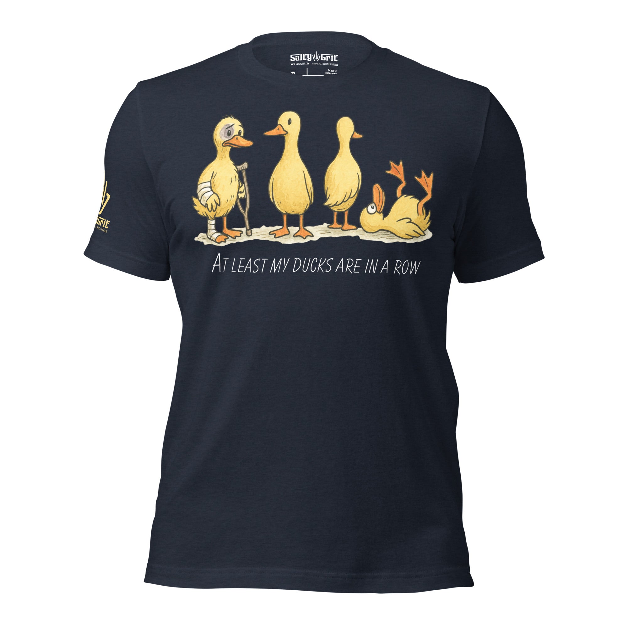 Inappropriate humor shirt with injured ducks design