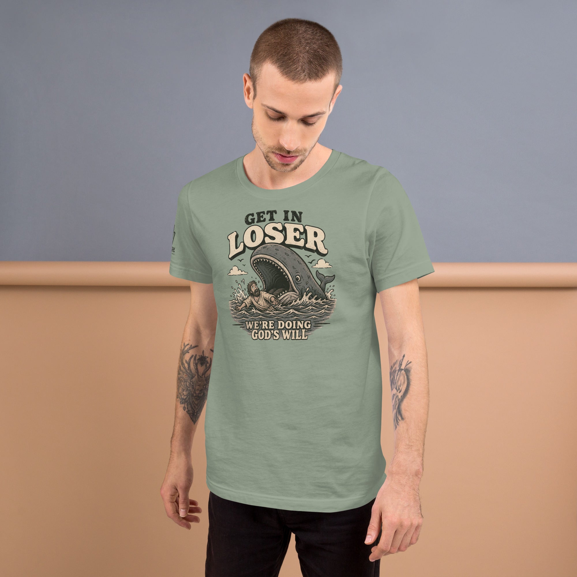 Funny Jonah and whale t-shirt with modern sarcastic saying