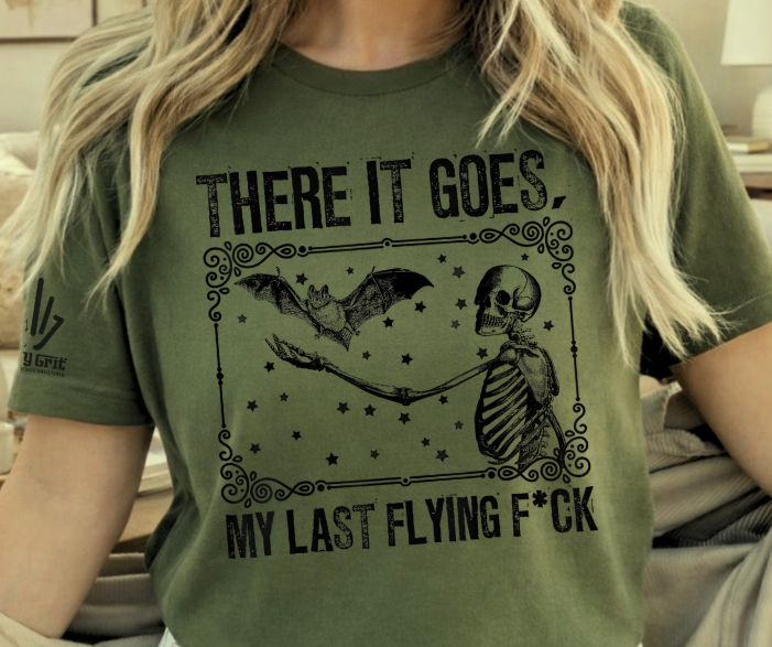 Funny sarcastic shirt featuring a skeleton watching a bat fly away