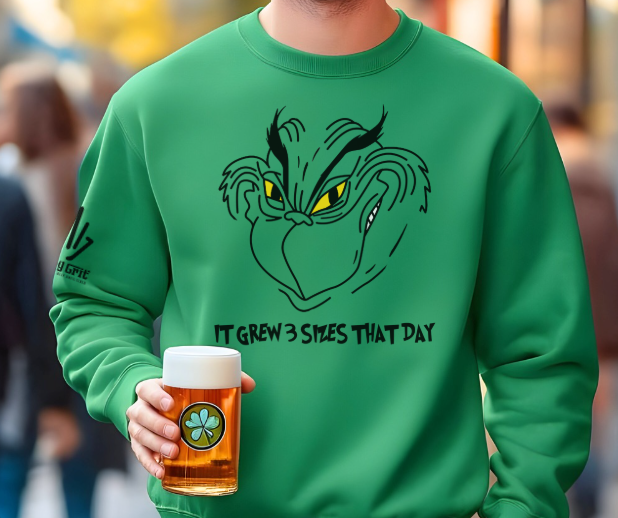Funny Grinch sweatshirt for men with a cheeky Christmas expression