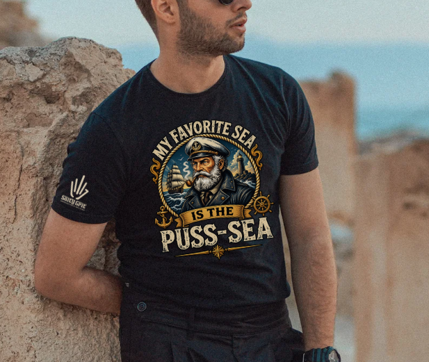 Funny sailor graphic tee featuring a sailor out at sea and a cheeky nautical pun