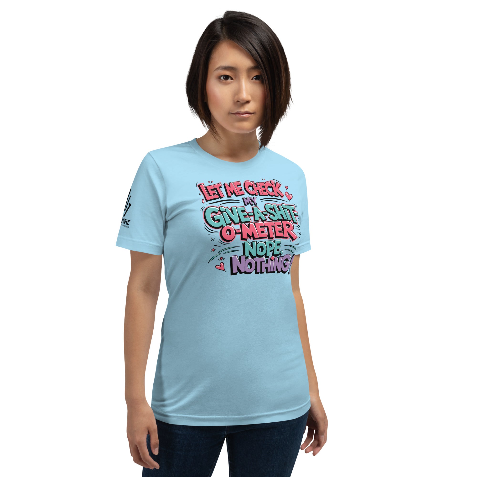 Sarcastic graphic tee with offensive “give a sh*t meter” message