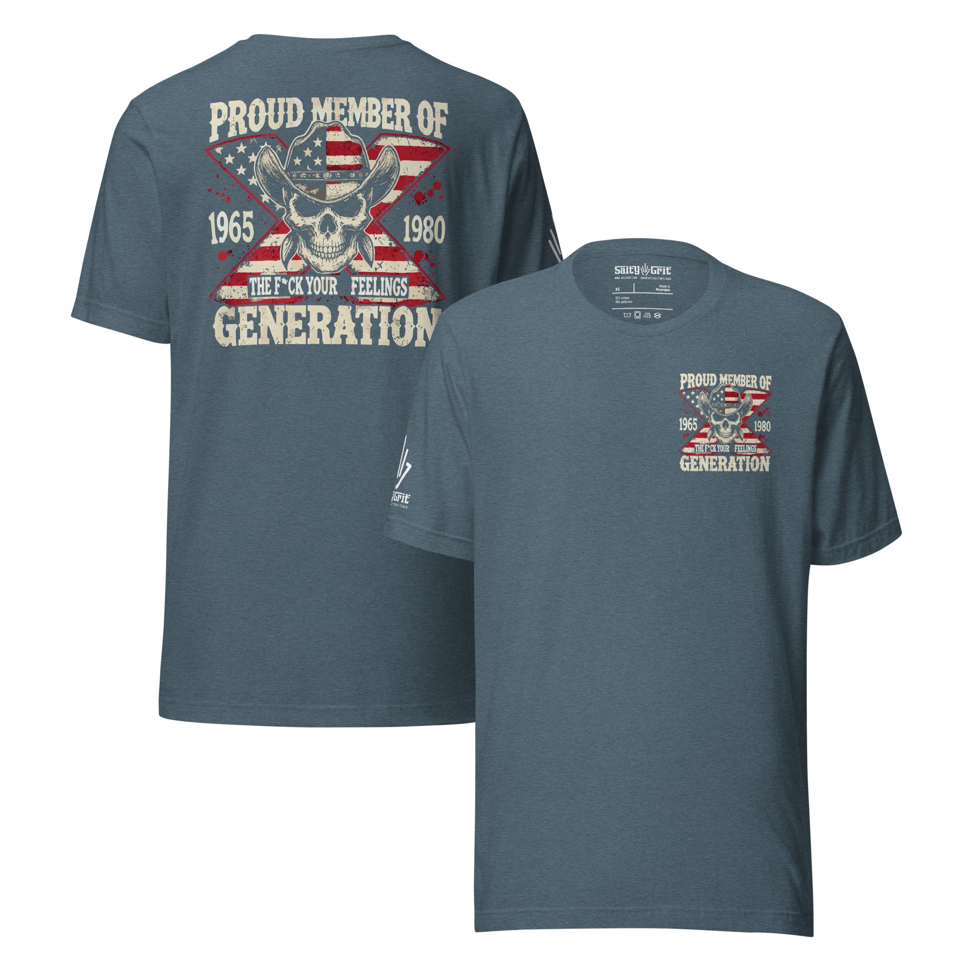 Generation X humor shirt with cowboy skeleton flipping off sensitivity