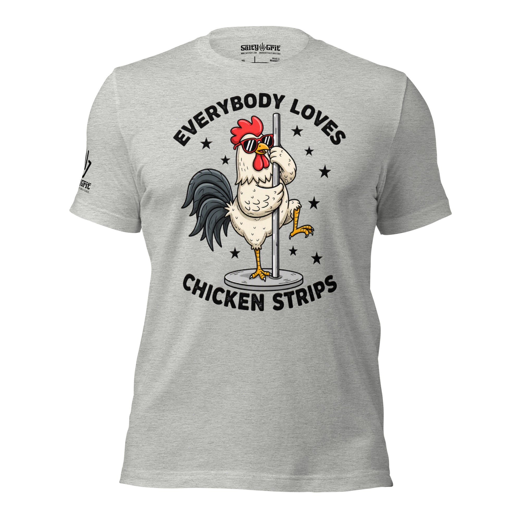 Offensive humor shirt featuring a cartoon chicken on a strip pole