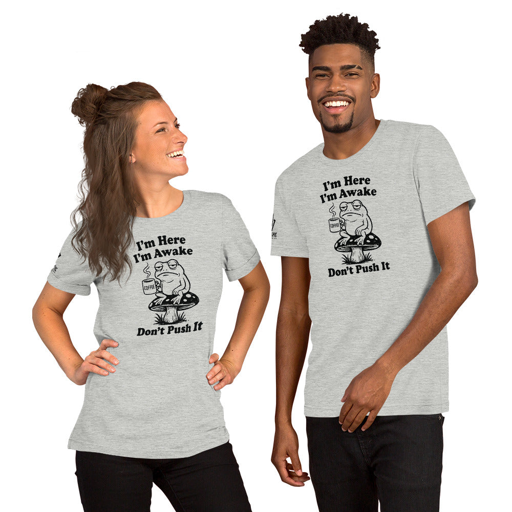 Offensive humor shirt featuring frog with coffee on mushroom
